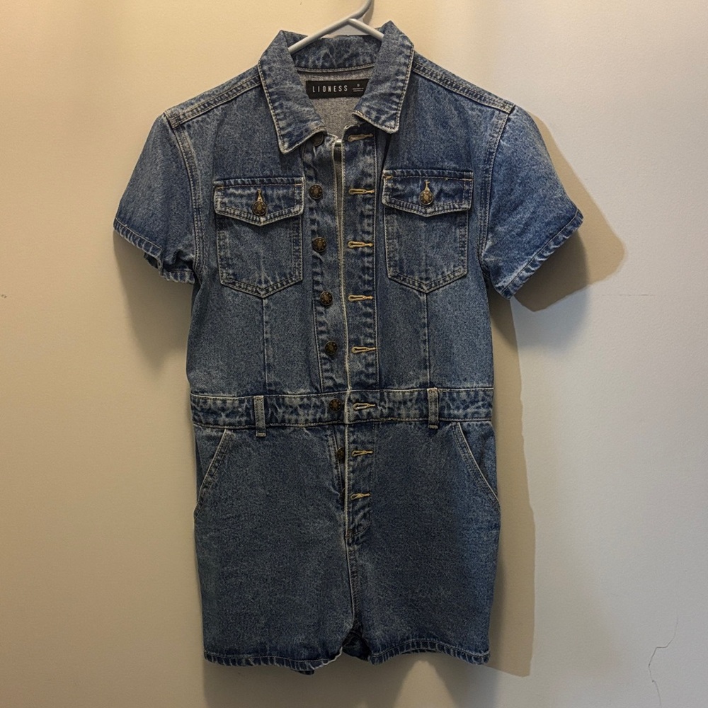 Lioness Blue Denim Short-Sleeve Jumpsuit